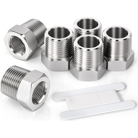 6 Pcs 1/8" femelle vers 1/4" mâle Raccord réducteur à douille hexagonale en acier inoxydable, filetage BSP, pour le raccordement de tuyaux (1/5)