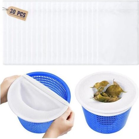 Lot de 30 chaussettes de filtre réutilisables pour écumoire de piscine, réutilisables pour panier d'écumoire, protègent la piscine, éliminent les feuilles, l'écumoire et les cheveux (1/4)