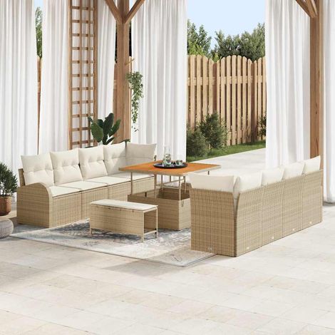 Salon de Jardin Modulaire en Résine Tressée et Bois d'Acacia Beige et Crème 11 pcs - PANGIVO (1/5)