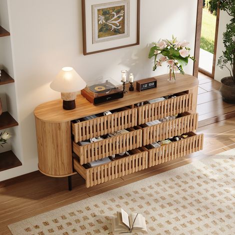 Mueble TV 160x40x70 cm de MDF natural con 6 cajones para salón, ahorro de espacio - MEUBLIV (1/5)
