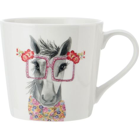 Mikasa Tipperleyhill Taza de Porcelana con Estampado de Caballo, 380ml Taza de Porcelana Fina con Detalles en Oro Auténtico, Taza para Té y Café con Estampado de Animales, En Caja de Regalo