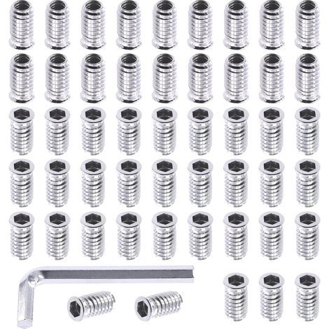 Lot de 50 écrous filetés en acier au carbone plaqué zinc blanc pour meubles Inserts filetés en bois Connecteur de fixation hexagonal 5 et 18 x 25 mm (1/3)