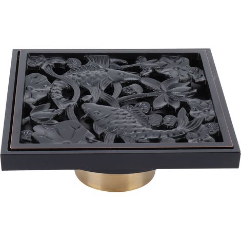 Scarico a pavimento per doccia nero, filtro in rame 10 x 10 cm per balcone del bagno dell'hotel (1/5)