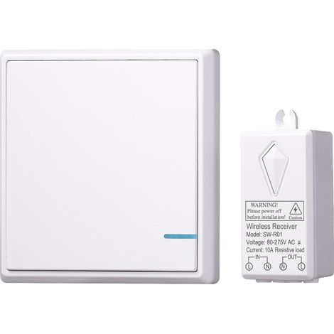 Kit De Commutateur D'éclairage Sans Fil, 1 Commutateur Un Gang + 1 Récepteur, Aucun Câblage Requis, Facile à Installer (1/5)