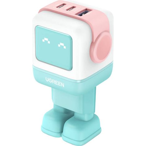 Ugreen Nexode RG (Robot GaN) Wandladegerät, 2x USB-C + USB, 65W (rosa - blau)