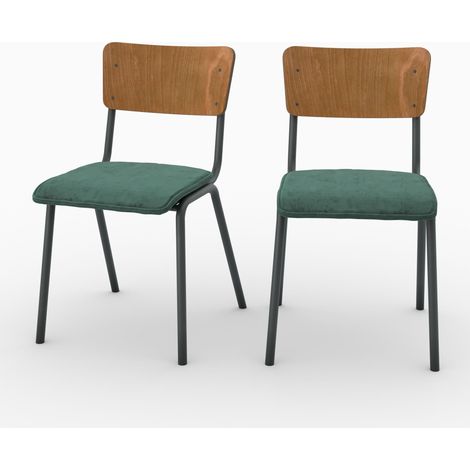 Set de 2 sillas de madera oscura y terciopelo verde - Nico