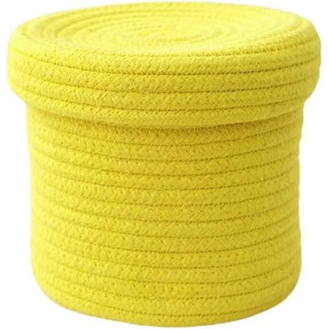 Panier de rangement en corde de coton avec couvercle, tressé, pour trier au salon, chambre, salle de bain, burea - Jaune 14,5cmx14cm (1/5)