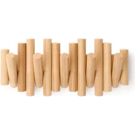 Patère murale avec 5 crochets, bois naturel, 37,1 x 16,5 x 4,4 cm (coloris bois) (1/5)
