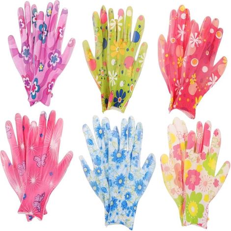 6 Paar Gartenhandschuhe für Damen: Nylon-Arbeitshandschuhe mit Blumenmuster und PU-Beschichtung – ideal zum Jäten, Graben, Harken und Beschneiden