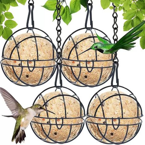 Lot de 4 Mangeoires pour Oiseaux Sauvages, Mangeoire Oiseaux Extérieur, Mangeoire à Oiseaux Suspendue à Boule, Mangeoires Oiseaux à Suspendre en Métal, Mangeoire pour Les Oiseaux (1/5)