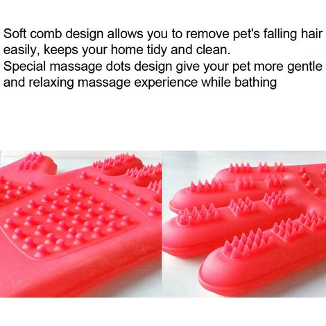 Brosse de bain imperméable en silicone pour animaux de compagnie, gants de toilettage et de massage, peigne pour chien rouge (1/5)