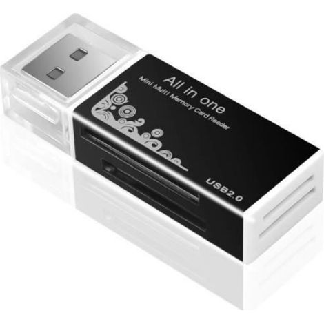 Lecteur de cartes mémoire USB 2.0,tout en 1,SD,SDHC,TF,MS,M2,adaptateur de carte Plug and Play pour ordinateur - Black[E5958]