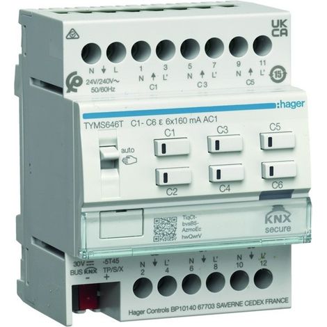 Module 6 sorties chauffage TRIAC / config mode easy/ETS - HAGER TYMS646T