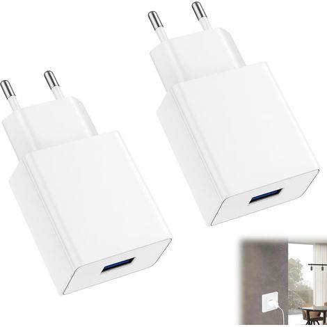 2 Packs Adaptateur Secteur USB,5V 2A Prise Chargeur Rapide,pour Smartphone/Smartwatch/Ecouteurs,Blanc (1/5)