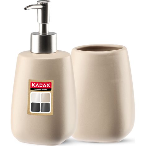 KADAX Badezimmer Set aus Keramik, Seifenspender, Badezimmerbecher, Beige