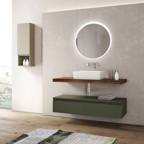 Mobile da bagno sospeso 120 cm Verde con lavabo e specchio LED - NINFA1 (1/4)