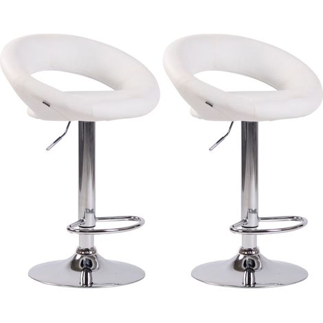 Lot de 2 tabourets de bar en synthétique blanc design moderne base métal aspect chromé TDB10557 (1/4)
