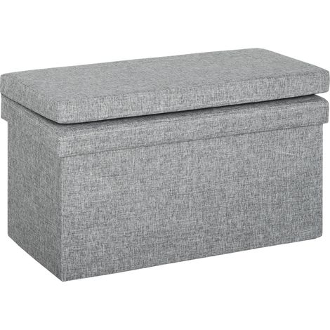 Banc pliant rangement chambre dossier repose-pieds tissu lin, compartiment 77L salon couloir 76x50x73 cm, gris