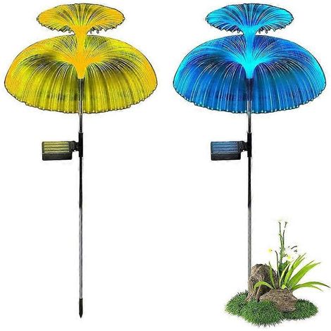 Lot de 2 lampes solaires, éclairage de chemin paysager, en forme de méduse, 7 couleurs, guirlande lumineuse étanche pour pelouse, jardin, terrasse extérieure. (1/5)