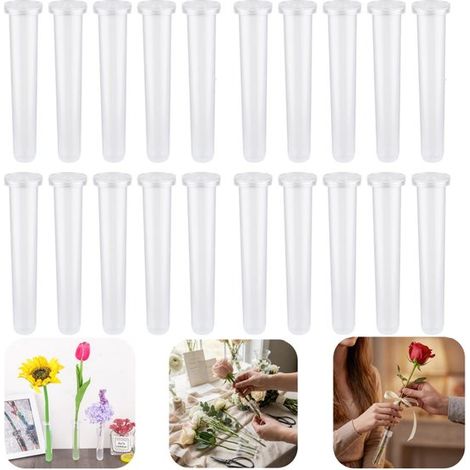 Tubes d'eau pour fleurs lot de 100 - flacons 7 x 1,5 cm pour bouquets, transparents (1/5)