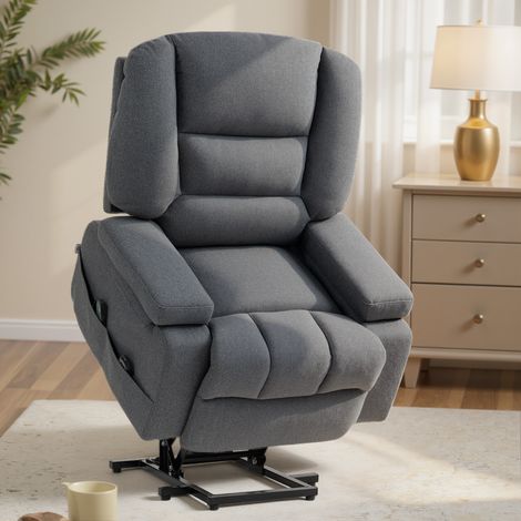 Fauteuil releveur inclinable avec 8 points de massage, en tissu effet lin, 97x90x102 cm, gris (1/5)