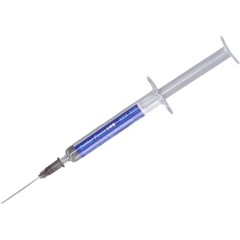 Pâte à souder basse température, flux continu homogène, seringue 10g avec 3 aiguilles, pour électronique et réparation précise. (1/5)