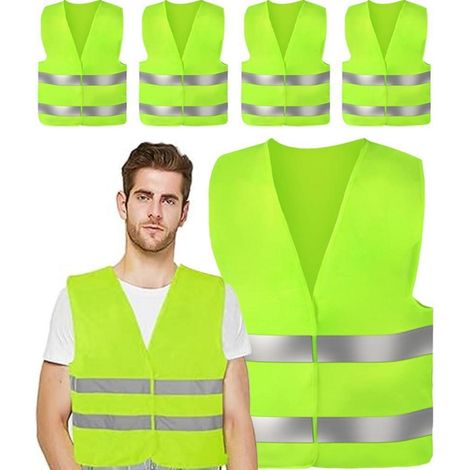 Gilets de sécurité haute visibilité pour adultes, lot de 5, néon vert (1/5)