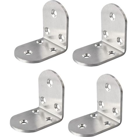 Ensemble de 4 équerres d'angle à 90° pour la réparation du bois, avec vis, en acier inoxydable blanc brillant, 65 x 65 x 38 mm. (1/5)