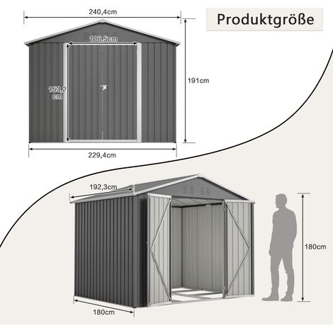 Abri de jardin en métal solide en anthracite de 8x6 pieds avec porte articulée pratique. Idéal comme abri de jardin pour outils et outils de jardin (1/5)
