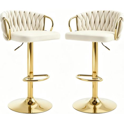 Ensemble de 2 tabourets de bar en velours crème, siège confortable avec hauteur réglable et base stable (1/5)