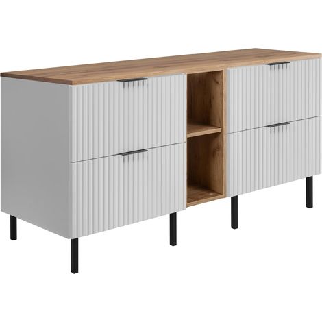Mobile lavabo, Bianco / Rovere Craft+ maniglia nera, 140 ( 2 x 60 + 20) x 77 x 46 cm + Piano, piedi neri (1/5)