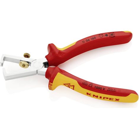 KNIPEX 11 06 160 Pinza spelacavi con molla di apertura universale isolati con manici rivestiti in materiale bicomponente, collaudati VDE cromata 160 mm