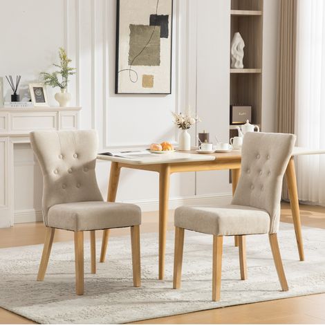 REDOM - Lote de 2 sillas de comedor - respaldo alto - altura regulable - tachuelas decorativas - chenilla - beige (1/5)