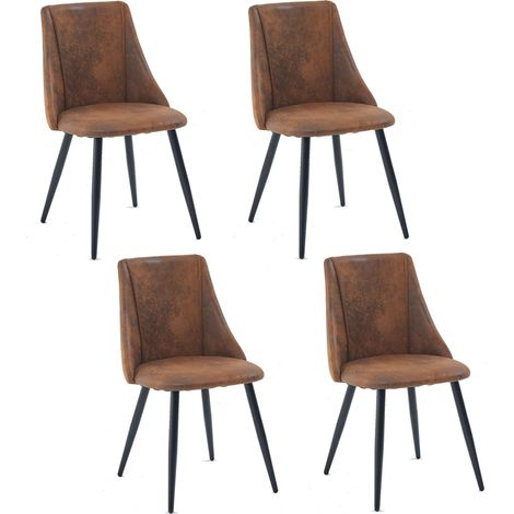 MEUBLES COSY Lot de 4 chaises de salle à manger vintage, tissu microfibre, marron, 52,549,583 cm (1/5)