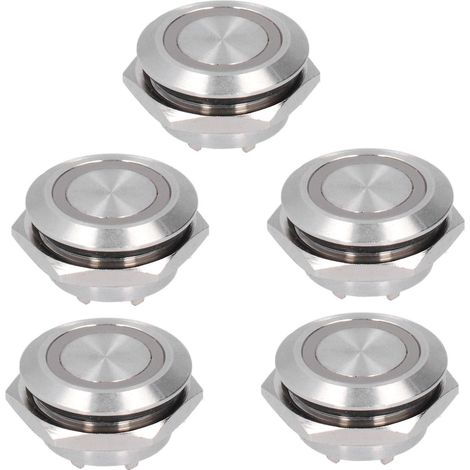 Lot de 5 interrupteurs à bouton-poussoir momentanés en métal avec LED, ultra-fins et étanches, 19 mm, DC 12-24 V, jaunes (1/5)