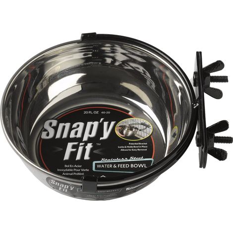 Gamelle en Acier Inoxydable Snap'y Fit, se Fixe sur Les caisses en Grillage pour Chiens et Autres Cages en Grillage 600 ML pour Chiens et Chats, Argent (1/5)