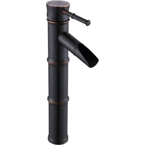 Robinet haut en bambou, robinet de lavabo cascade à poignée unique Robinet de lavabo à poignée unique, robinet monotrou disponible pour eau chaude et froide, robinet de salle de bain en bronze, 3 racc (1/5)