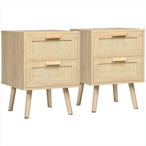 Table de chevet Lot de 2 2 tiroirs aspect cannage 40 x 40 x 56 cm (1/5)