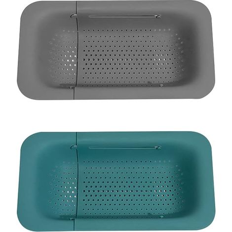 Passoire en plastique, lot de 2 filtres de cuisine rétractables, panier d'égouttage pour le stockage et le nettoyage des fruits et légumes (vert, gris) (1/5)