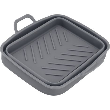 Lot de 2 tapis de friteuse en silicone résistant à la chaleur avec rainures et poignée, faciles à nettoyer (gris). (1/5)