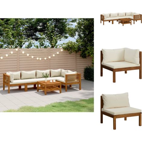 Gartenmöbel-Sets - Living 6-tlg. Garten-Lounge-Set mit Creme Kissen Massivholz Akazie (1/5)