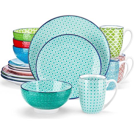 Vancasso Macaron 16-teilig Porzellan Tafelservice bunt, Geschirrset für 4 (1/5)