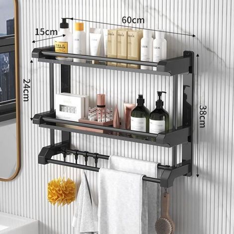 Étagère De Douche Cuisine Sans Perçage Avec Porte-Serviette Pour Éponge Shampooing Salle De Bain Panier Organisateur-60CM (1/3)