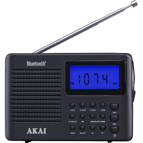 Radio portátil Akai APR-400 de 0,8 W con Bluetooth 5.0, radio FM/AM y despertador, color negro. (1/4)