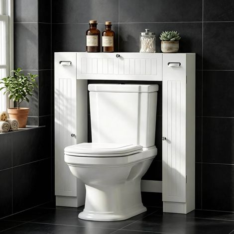 Mueble para WC sobre el inodoro con 2 armarios, cajón y OKMYHOME (1/5)