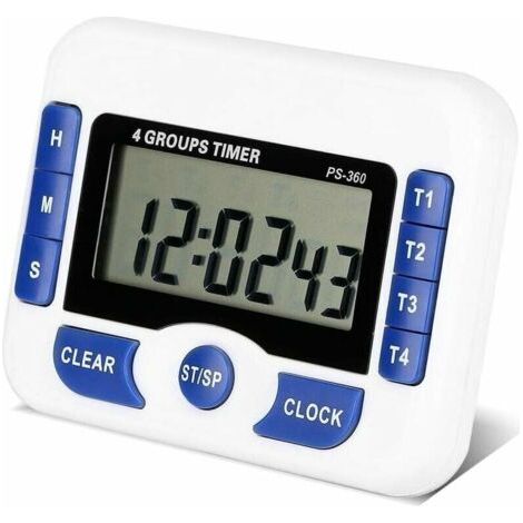 Minuteur à Compte Rebours Multi-Fonction 4 Canaux Minuterie de Cuisson Numérique Réglable Minuterie de Réunion à Laboratoire Magnétique avec Fonction Réveil (1/5)