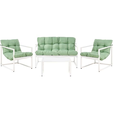 Ensemble de Salon de Jardin Moderne en Acier Galvanisé 4 Places avec Table Basse et Coussins Vert Garda (1/5)