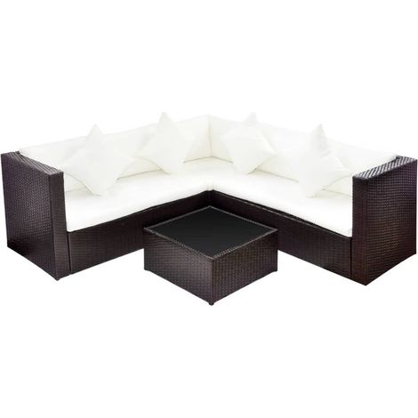 Mobili da giardino mobili da esterno Set di mobili da 4 pezzi con cuscini in resina intrecciata marrone 020016188