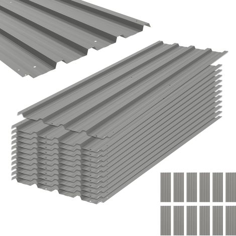 Kit di copertura in lamiera ondulata Irovami da 12 pannelli in acciaio zincato grigio chiaro per tetti e pareti
