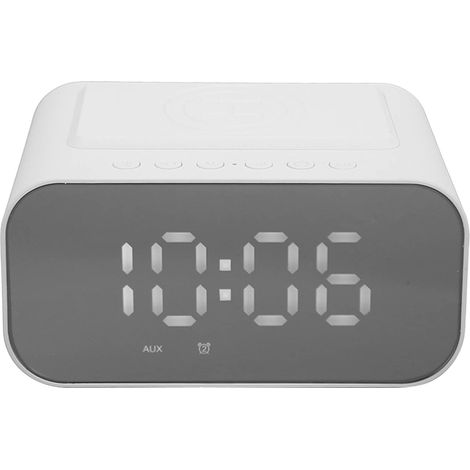 Enceinte Bluetooth multifonction à charge sans fil 15 W, charge rapide, radio FM, minuterie de sommeil, double alarme, blanche (1/5)